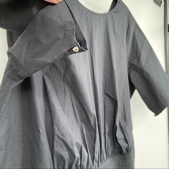 eShakti Navy Blue Lagenlook Poplin Release Dress with Pockets - Picture 3 of 9